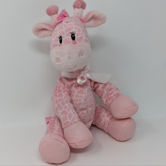 First & Main Baby Giraffe Pink Jingles 9" Waffle Rattle Plush Toy - Picture 1 of 7